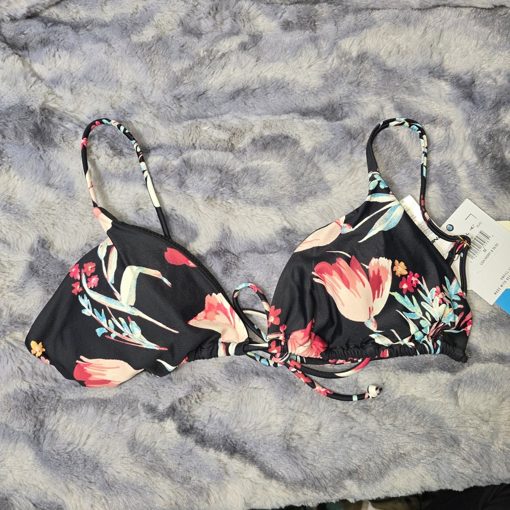 NWT ONeill Cayo Sylvie Floral Bikini Top Black Tropical FA1474001 size MD